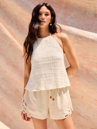Halter Neckline Textured Ruched Top