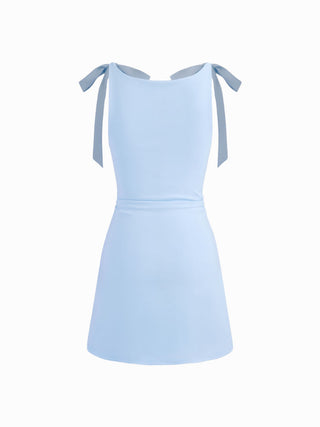 Square Neck Solid Bowknot Mini Dress