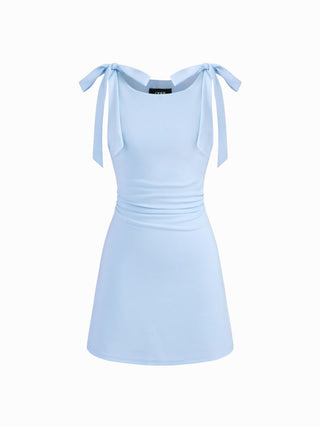 Square Neck Solid Bowknot Mini Dress