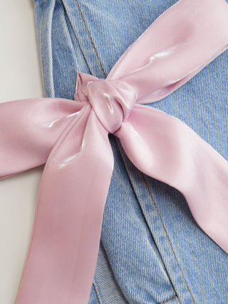Denim Low Rise Washed Bowknot A-line Micro Mini Skort