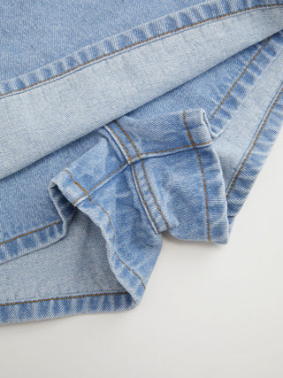 Denim Low Rise Washed Bowknot A-line Micro Mini Skort