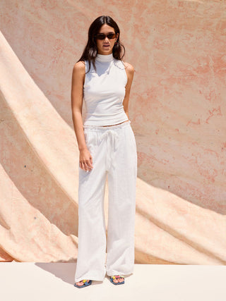Cotton-blend Mid Rise Embroidery Drawstring Straight Leg Trousers