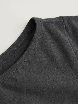 Cotton-blend Boat Neck Ruffle Sleeve Ruched Asymmetrical Hem Tee
