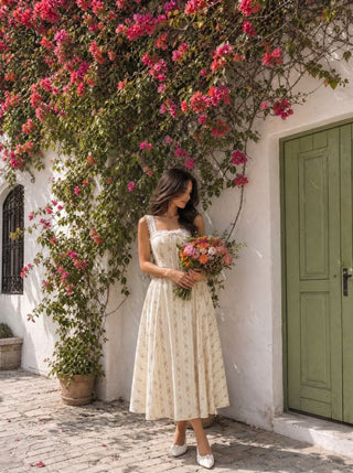 Cotton-blend Sculptural Sweetheart Ditsy Floral Lace Up Ruffled Maxi Dress