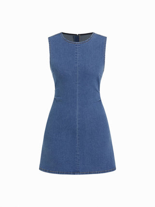 High Stretch Denim Ruched Zipper Mini Dress