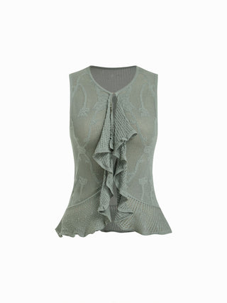 Knit Pointelle Ruffled Tank Top