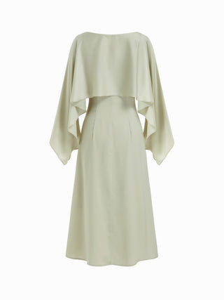 Satin Boat Neck Cloak Sleeve Bolero Flared Maxi Dress
