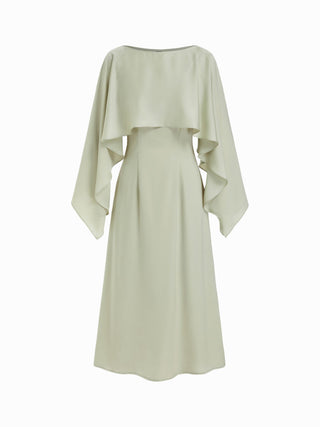 Satin Boat Neck Cloak Sleeve Bolero Flared Maxi Dress