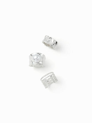 3PCS FAUX PEARL & TWISTED RING SET