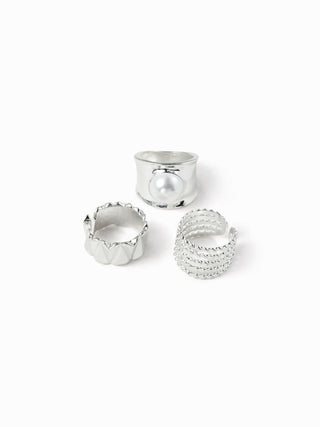3PCS FAUX PEARL & TWISTED RING SET