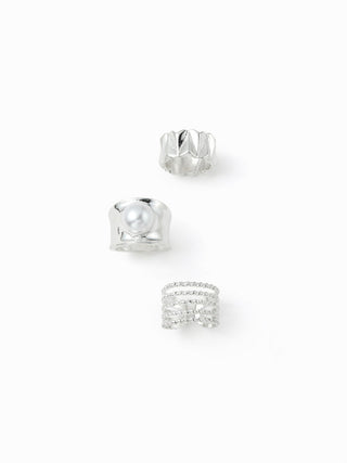 3PCS FAUX PEARL & TWISTED RING SET