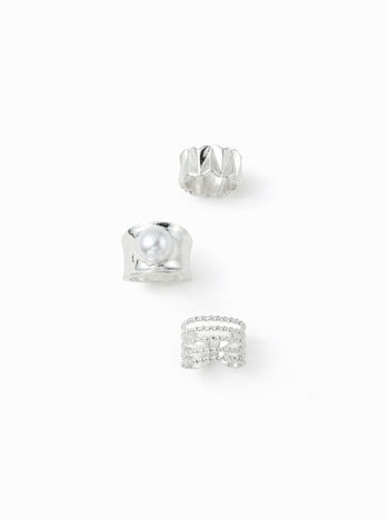 3PCS FAUX PEARL & TWISTED RING SET