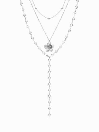 FLOWER & FAUX PEARL LAYERED NECKLACE
