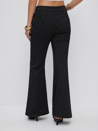 Mid Rise Striped Metal Detail Flared Trousers