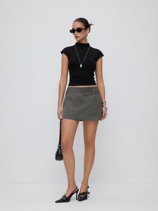 Low Rise Striped Button Detail A-line Mini Skirt