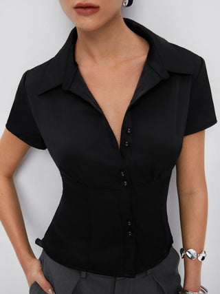 Satin Short Sleeve Ruched Corset Blouse