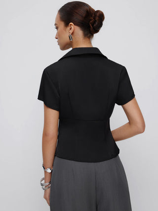 Satin Short Sleeve Ruched Corset Blouse