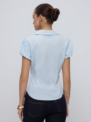 Cotton-blend Puff Sleeve Slim Crop Blouse