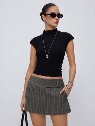 Low Rise Striped Button Detail A-line Mini Skirt
