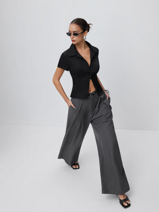 Satin Short Sleeve Ruched Corset Blouse