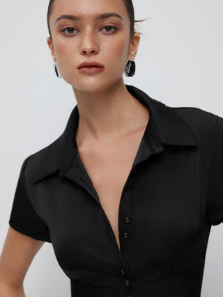 Satin Short Sleeve Ruched Corset Blouse
