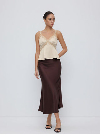 Satin V-neck Lace Trim Tank Blouse