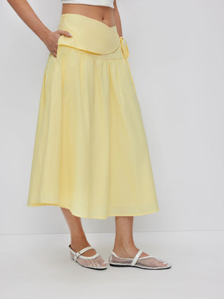 Cotton Mid Rise Wrap Tie A-line Maxi Skirt