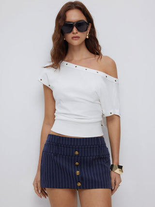 Low Rise Striped Metal Detail Pencil Mini Skirt