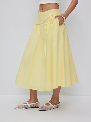 Cotton Mid Rise Wrap Tie A-line Maxi Skirt