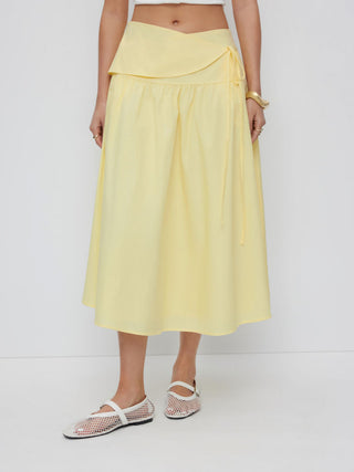 Cotton Mid Rise Wrap Tie A-line Maxi Skirt