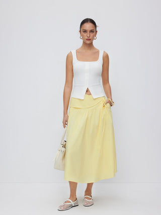 Cotton Mid Rise Wrap Tie A-line Maxi Skirt