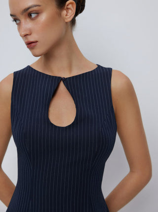 Striped Boat Neck Cut Out A-line Mini Dress