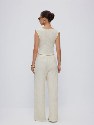 Textured V-neck Vest & Mid Rise Drawstring Wide Leg Trousers Set