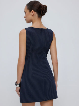 Striped Boat Neck Cut Out A-line Mini Dress
