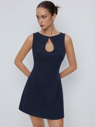 Striped Boat Neck Cut Out A-line Mini Dress
