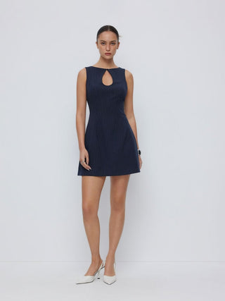 Striped Boat Neck Cut Out A-line Mini Dress