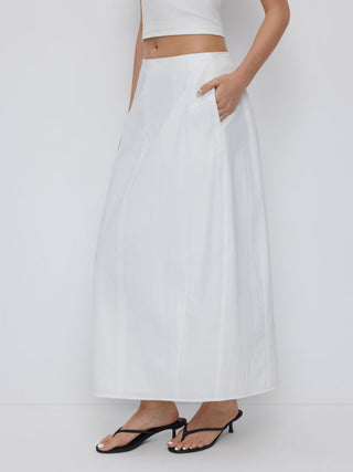 Cotton-blend Mid Rise Bubble Maxi Skirt