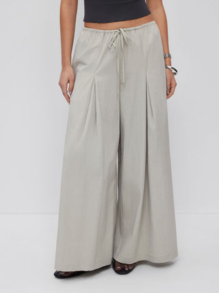 Cotton-blend Low Rise Drawstring Wide Leg Trousers