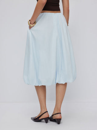 Cotton-blend Low Rise Ruched Bubble Hem Midi Skirt