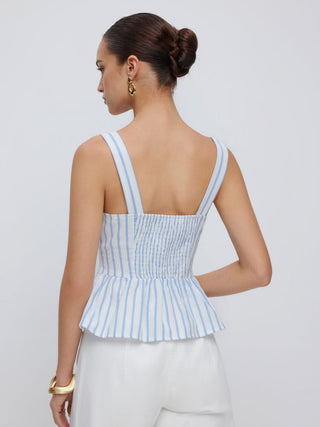 Cotton-blend Stripe V-neck Peplum Tank Blouse