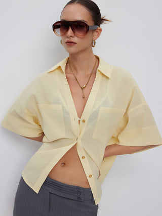 Cotton-blend Short Sleeve Oversized Shirt