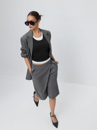 Solid Mid Rise Bermuda Shorts