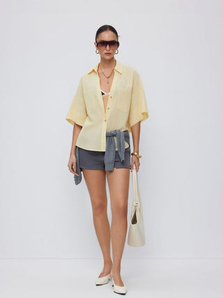 Cotton-blend Short Sleeve Oversized Shirt