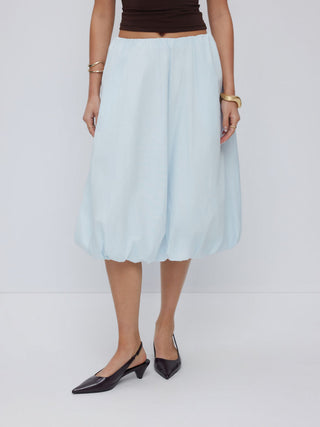 Cotton-blend Low Rise Ruched Bubble Hem Midi Skirt