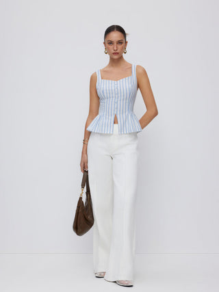 Cotton-blend Stripe V-neck Peplum Tank Blouse