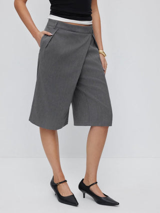 Solid Mid Rise Bermuda Shorts