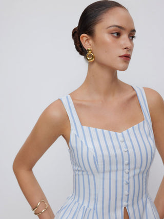 Cotton-blend Stripe V-neck Peplum Tank Blouse