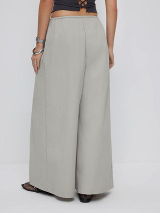 Cotton-blend Low Rise Drawstring Wide Leg Trousers