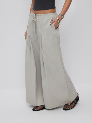 Cotton-blend Low Rise Drawstring Wide Leg Trousers