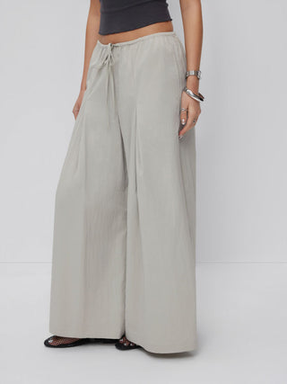 Cotton-blend Low Rise Drawstring Wide Leg Trousers